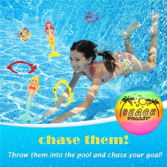 Girls 18 Pcs Diving Pool Toys for Kids Ages 3-12 Set with Storage Bag Pool Games - Picture 4 of 6